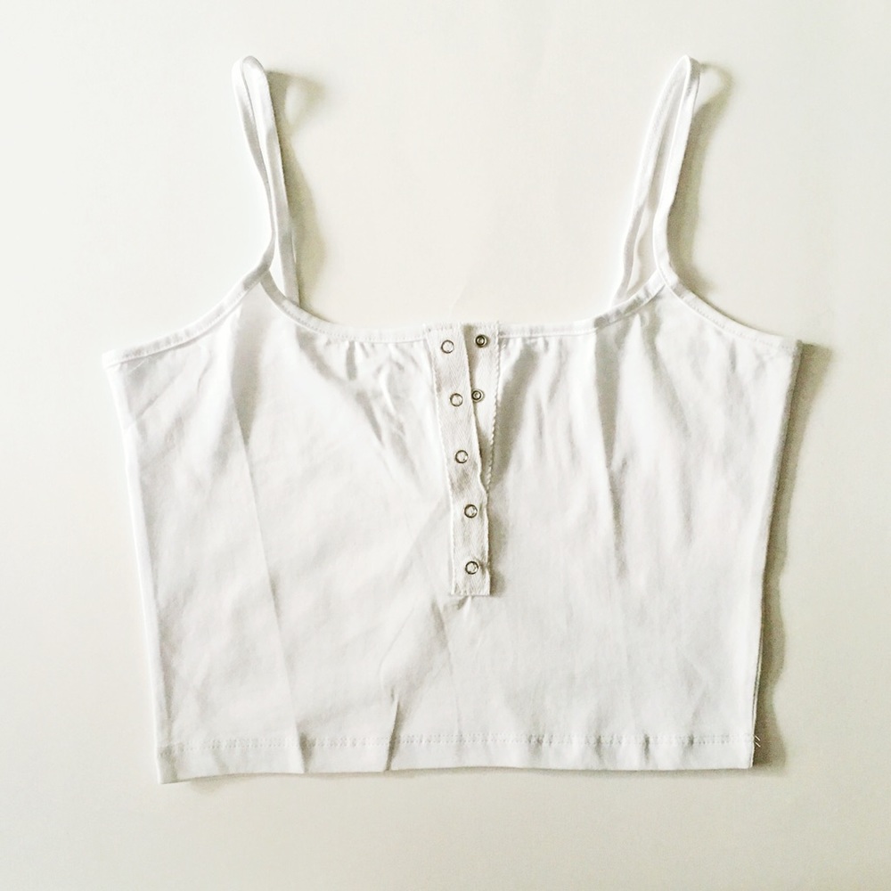 White Button Up Crop Tank Top - Picture 3 of 5